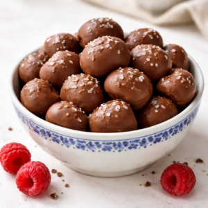 Choklad doppade frysta hallon